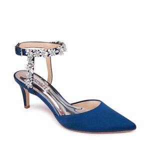 Badgley Mischka Blue Satin Heels with Embellished Strap